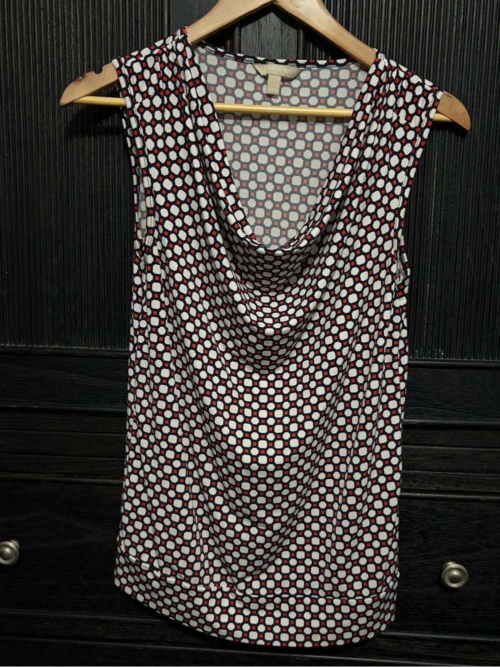 Banana Republic Sleeveless Cowl Neck Geo Print Top - Red, White, Black
